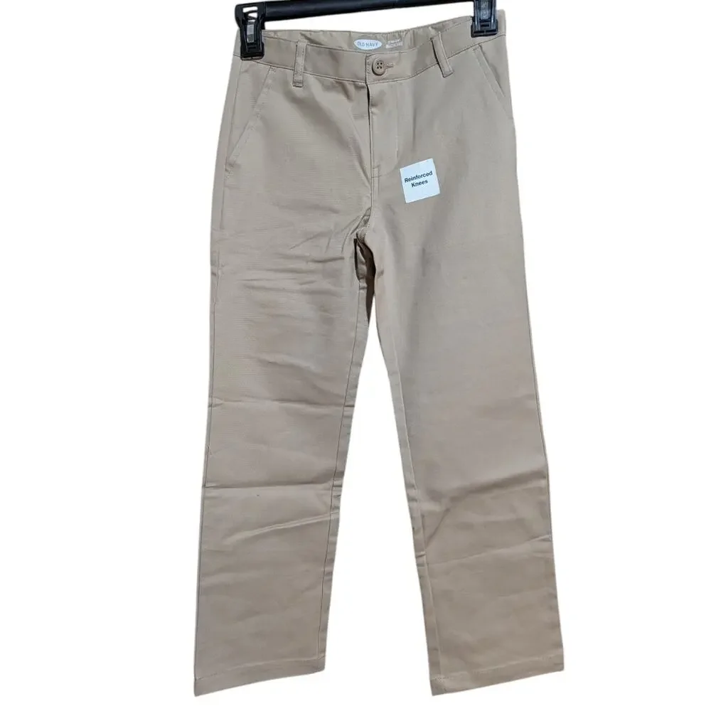 Old Navy Boys 8 Khaki Uniform Chinos Straight Built‑In Flex Reinforced Knees NEW